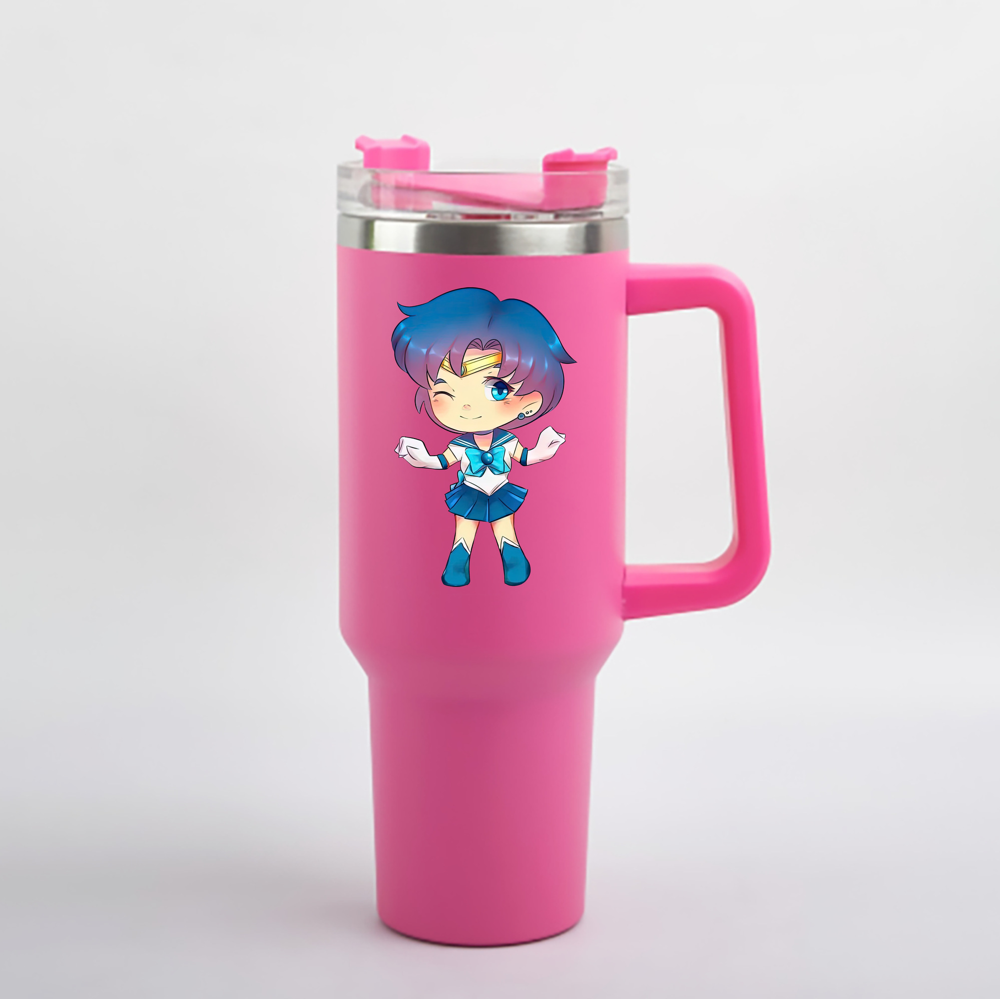 （画像用） 美少女戦士セーラームーン 水野 亜美 みずの あみ Sailor Moon Mizuno Ami 1200mL車用タンブラー - クリスタルステッカー（プラスチックストロー付き）